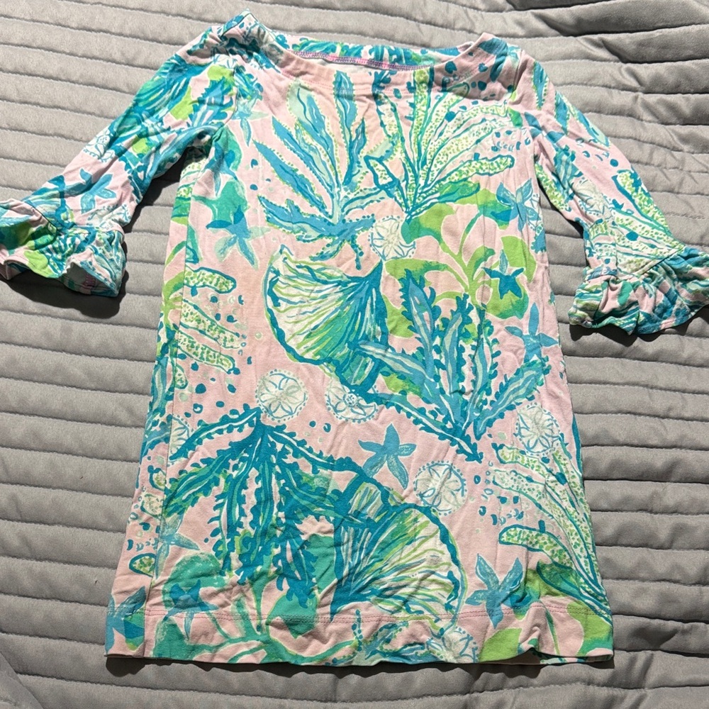 Lilly Pulitzer Tropical Print Dress with Ruffle Sleeves
